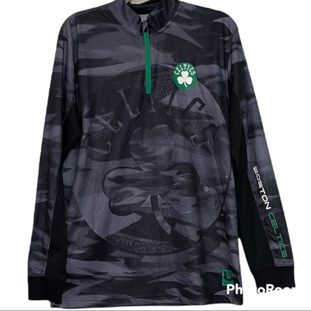 NBA Boston Celtics Black And Gray 3/4 Zip Long Sleeve Top Size Large - Picture 1 of 6